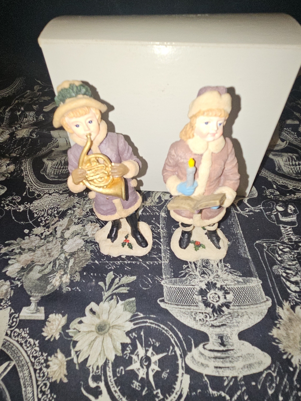 Vintage Pair of Purple Winter Caroler Figurines